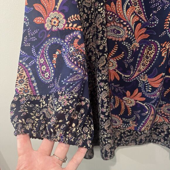 Chaps Top Womens 3X Blue Floral Paisley Button Boho Cottagecore Peasant Flowy - Picture 5 of 7